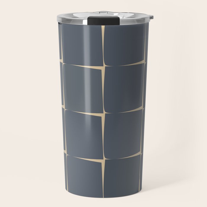 Flux Midcentury Modern Check Grid Pattern in Slate Blue Gray and Sand Beige Travel Mug Gallery Image 1