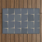Flux Midcentury Modern Check Grid Pattern in Slate Blue Gray and Sand Beige Outdoor Rug Gallery Image 1