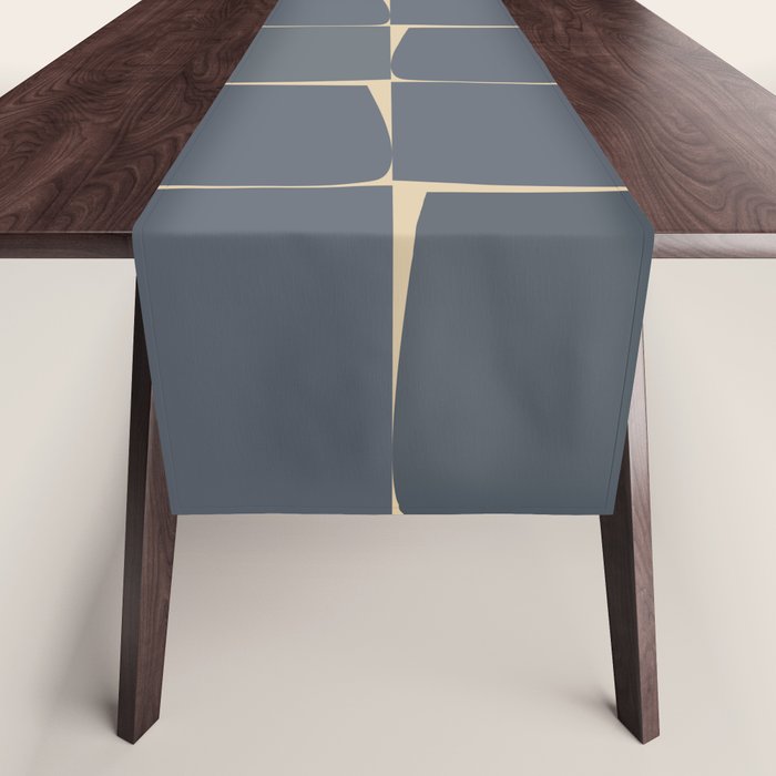 Flux Midcentury Modern Check Grid Pattern in Slate Blue Gray and Sand Beige Table Runner Gallery Image 1