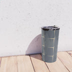 Flux Midcentury Modern Check Grid Pattern in Slate Blue Gray and Sand Beige Travel Mug Gallery Image 4