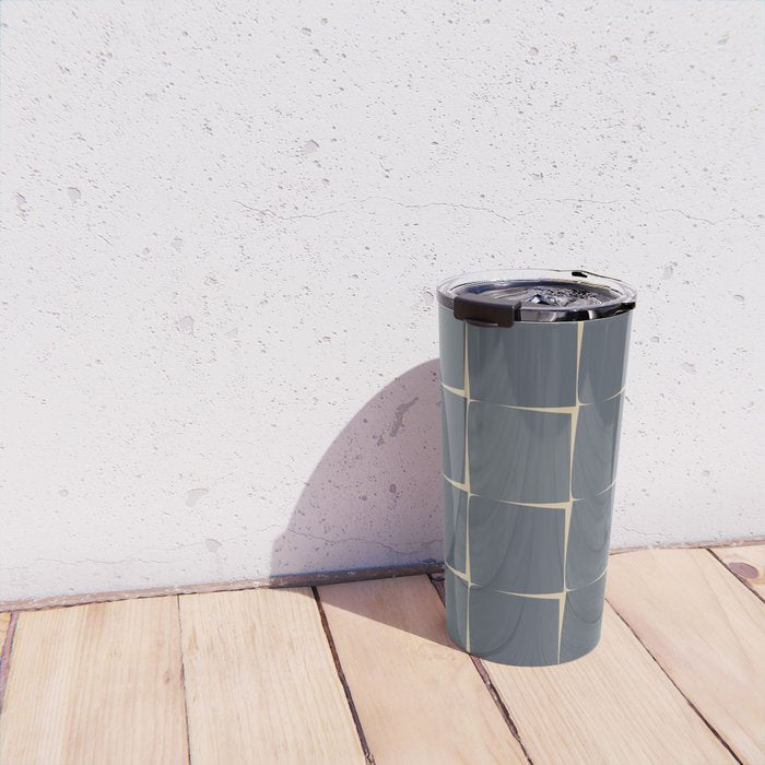 Flux Midcentury Modern Check Grid Pattern in Slate Blue Gray and Sand Beige Travel Mug Gallery Image 4