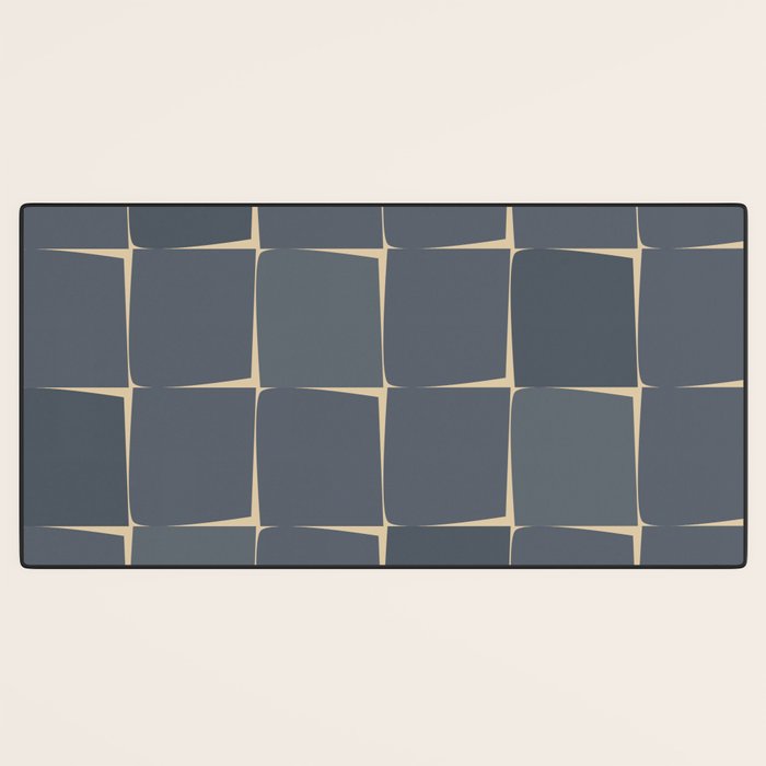 Flux Midcentury Modern Check Grid Pattern in Slate Blue Gray and Sand Beige Desk Mat Gallery Image 3