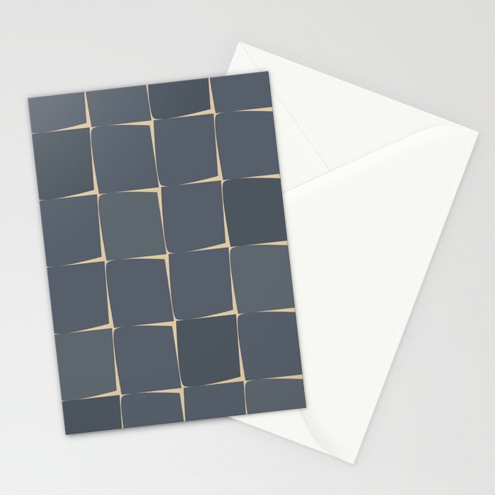 Flux Midcentury Modern Check Grid Pattern in Slate Blue Gray and Sand Beige Stationery Card Gallery Image 2