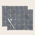 Flux Midcentury Modern Check Grid Pattern in Slate Blue Gray and Sand Beige Placemat Gallery Image 1