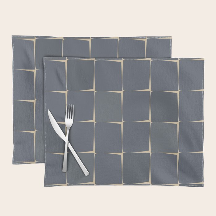 Flux Midcentury Modern Check Grid Pattern in Slate Blue Gray and Sand Beige Placemat Gallery Image 1