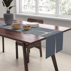 Flux Midcentury Modern Check Grid Pattern in Slate Blue Gray and Sand Beige Table Runner Gallery Image 2