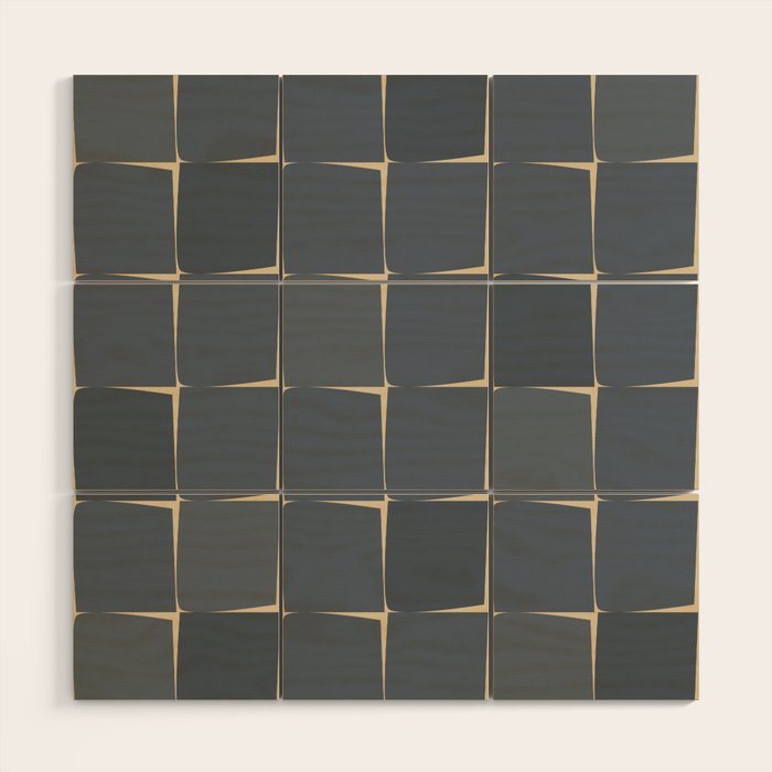 Flux Midcentury Modern Check Grid Pattern in Slate Blue Gray and Sand Beige Wood Wall Art Gallery Image 1