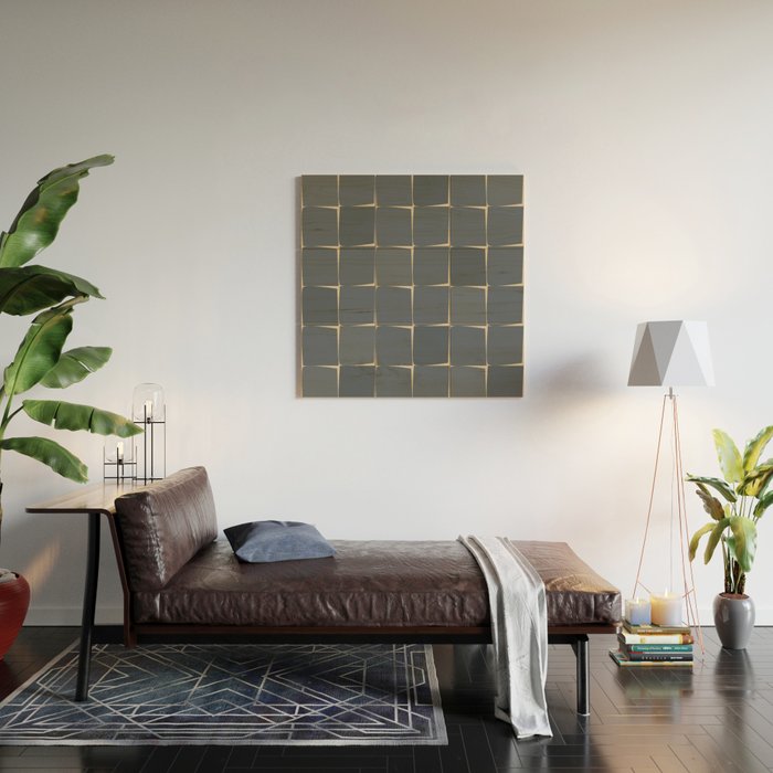 Flux Midcentury Modern Check Grid Pattern in Slate Blue Gray and Sand Beige Wood Wall Art Gallery Image 2
