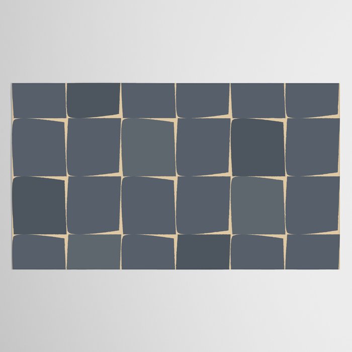 Flux Midcentury Modern Check Grid Pattern in Slate Blue Gray and Sand Beige Tablecloth Gallery Image 2