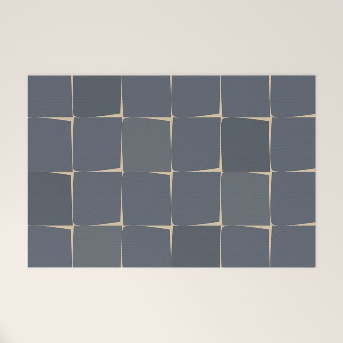 Flux Midcentury Modern Check Grid Pattern in Slate Blue Gray and Sand Beige Welcome Mat Gallery Image 1