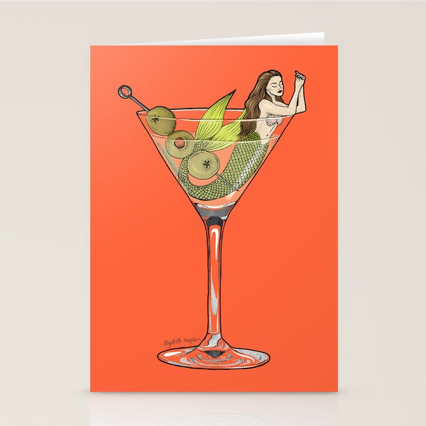 Martini Mermaid Cocktail Stationery Card Gallery Image 2