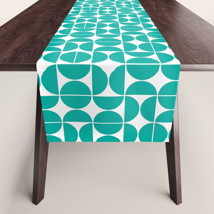 Mid Century Modern Geometric 04 Turquoise Table Runner Gallery Image 1