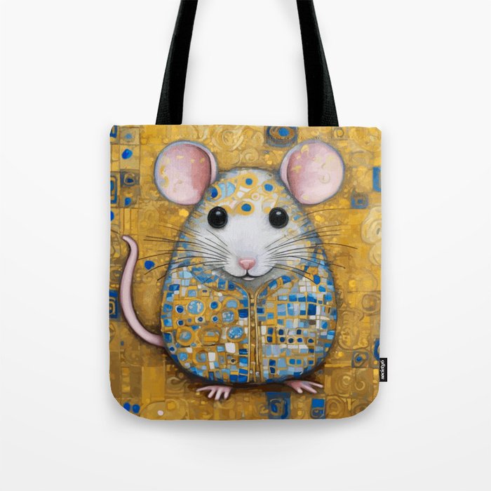 Gustav Klimt Style Mouse with Pink Ears Tote Bag Gallery Image 1