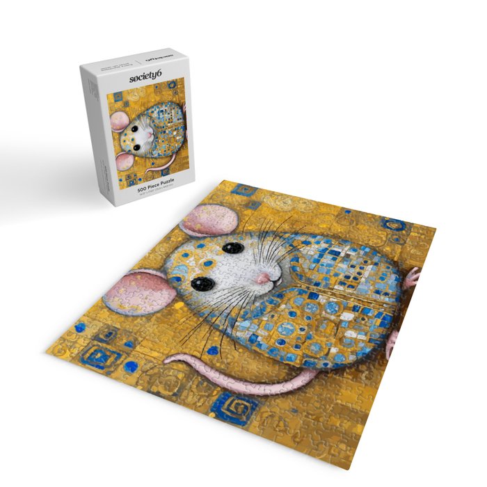 Gustav Klimt Style Mouse with Pink Ears Jigsaw Puzzle Gallery Image 2