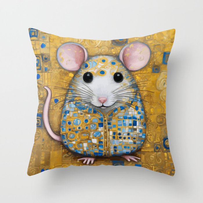 Gustav Klimt Style Mouse with Pink Ears Throw Pillow Gallery Image 6
