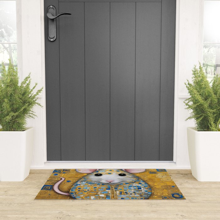 Gustav Klimt Style Mouse with Pink Ears Welcome Mat Gallery Image 3