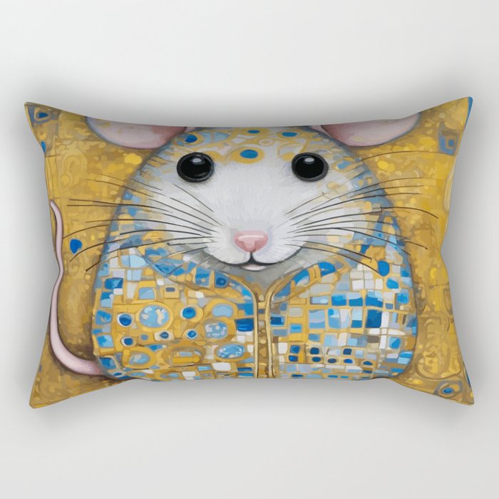 Gustav Klimt Style Mouse with Pink Ears Rectangular Pillow Gallery Image 1