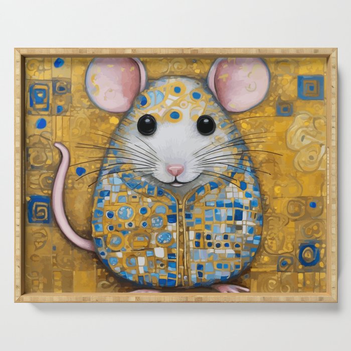 Gustav Klimt Style Mouse with Pink Ears Serving Tray Gallery Image 1