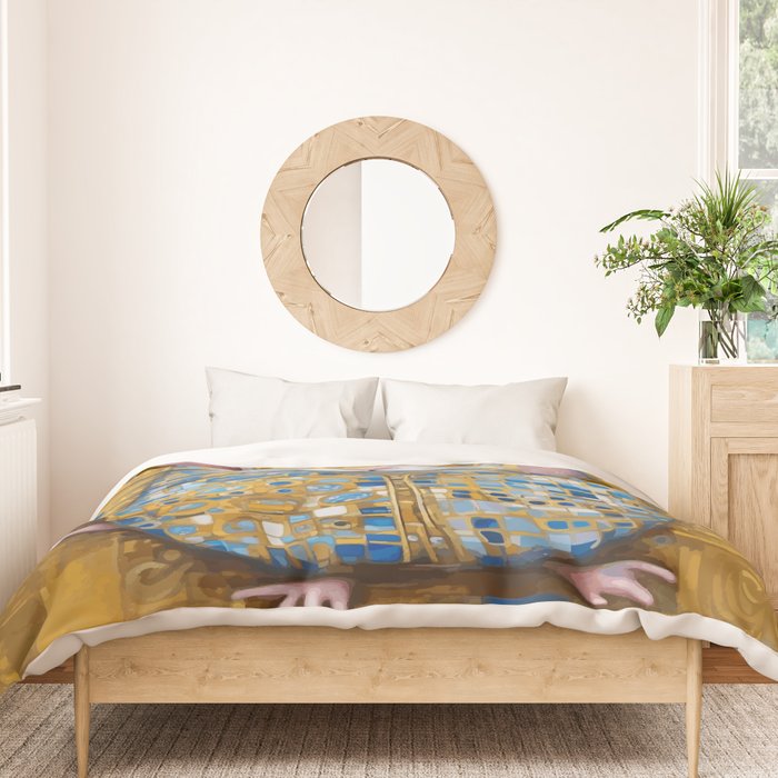 Gustav Klimt Style Mouse with Pink Ears Duvet Cover Gallery Image 3