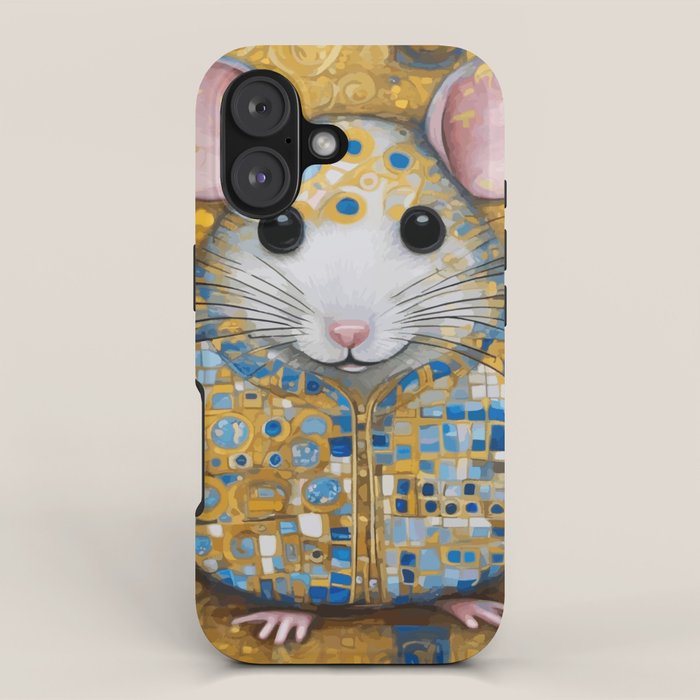 Gustav Klimt Style Mouse with Pink Ears iPhone Case Gallery Image 1