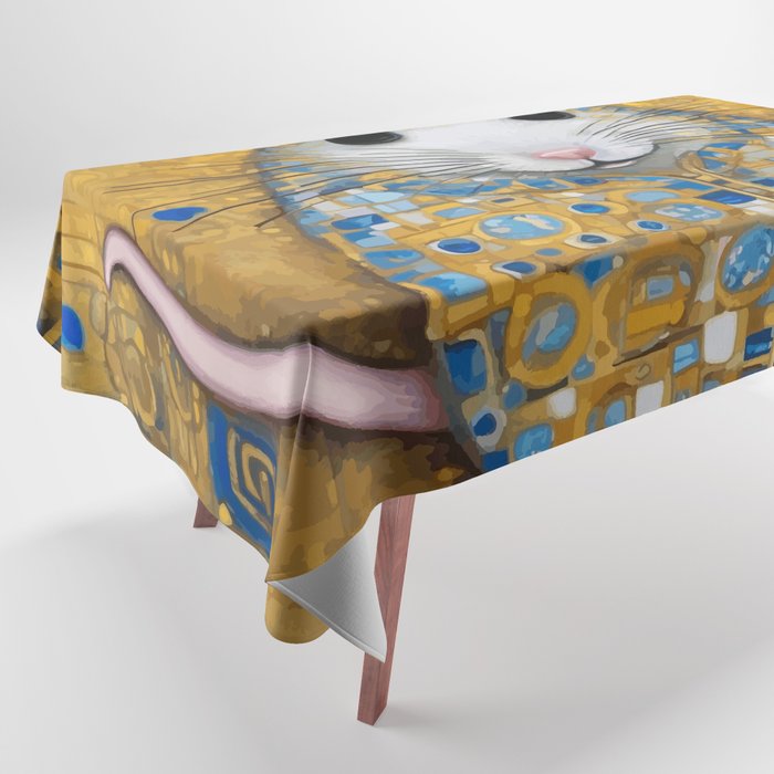 Gustav Klimt Style Mouse with Pink Ears Tablecloth Gallery Image 1