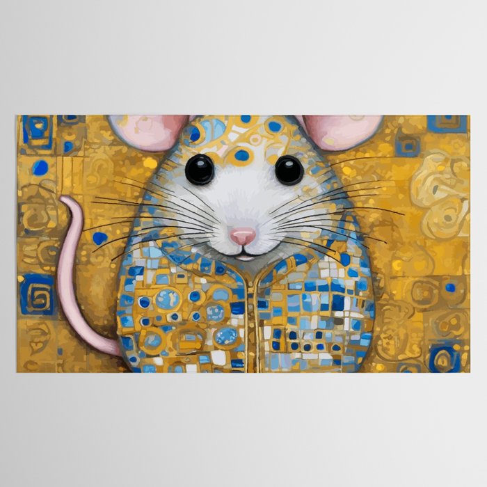 Gustav Klimt Style Mouse with Pink Ears Tablecloth Gallery Image 2