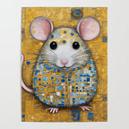 Gustav Klimt Style Mouse with Pink Ears Poster Gallery Image 4