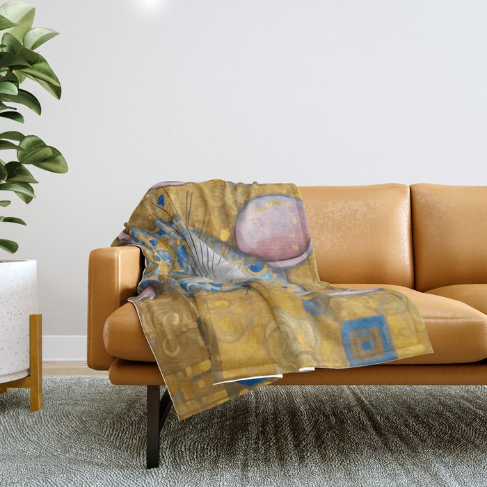 Gustav Klimt Style Mouse with Pink Ears Throw Blanket Gallery Image 1