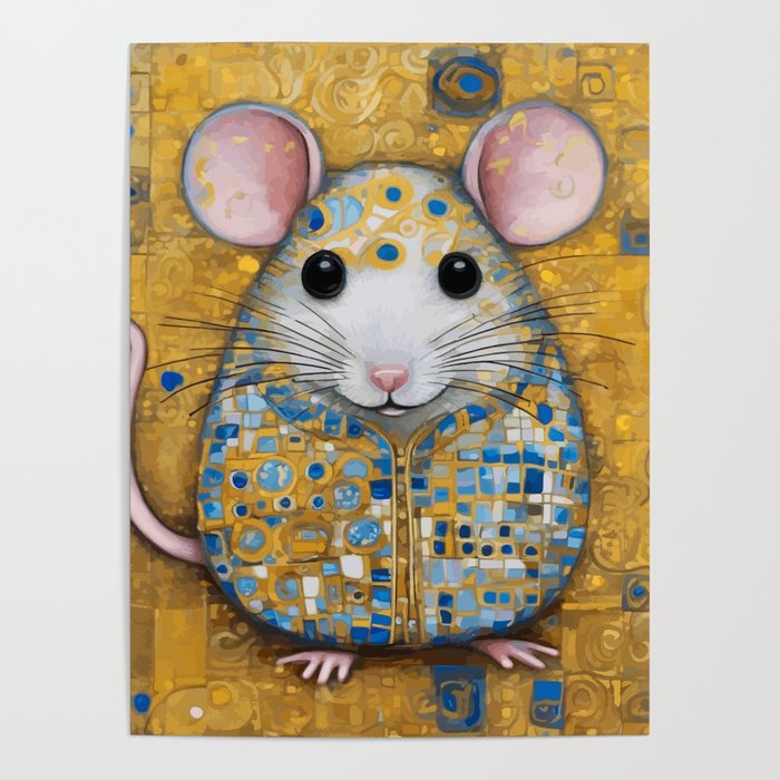 Gustav Klimt Style Mouse with Pink Ears Poster Gallery Image 1