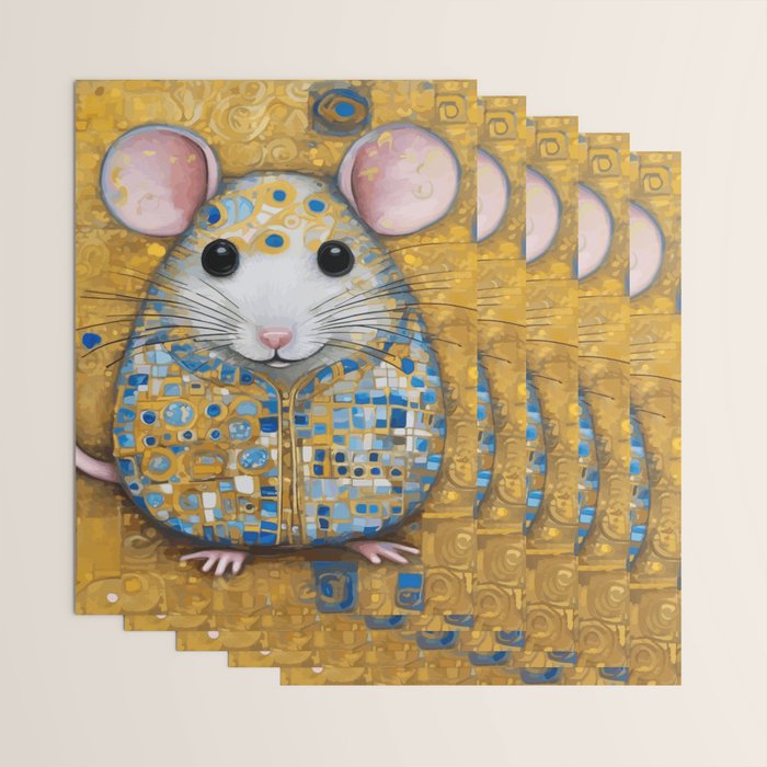 Gustav Klimt Style Mouse with Pink Ears Wrapping Paper Gallery Image 3
