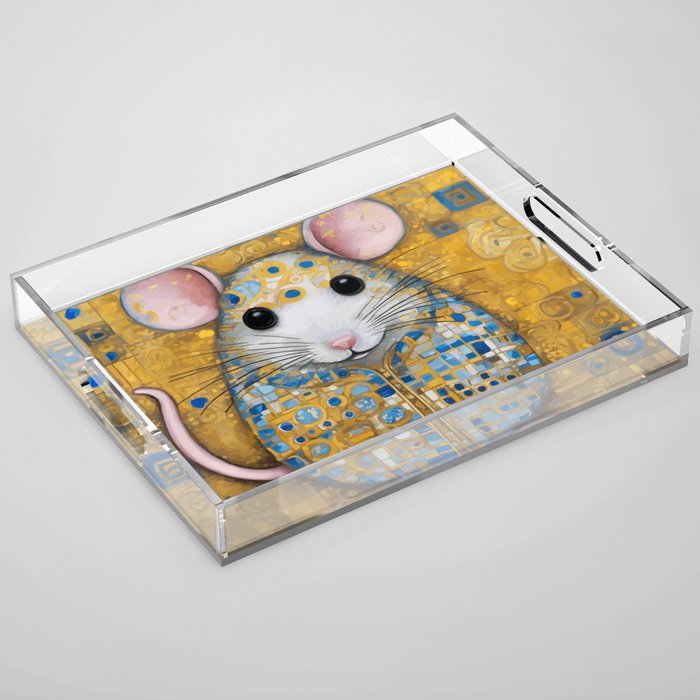 Gustav Klimt Style Mouse with Pink Ears Acrylic Tray Gallery Image 1