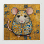 Gustav Klimt Style Mouse with Pink Ears Wood Wall Art Gallery Image 1