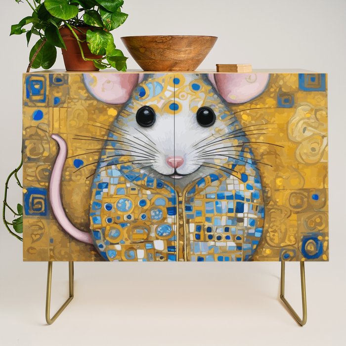 Gustav Klimt Style Mouse with Pink Ears Credenza Gallery Image 1