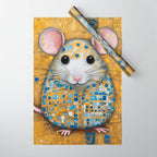 Gustav Klimt Style Mouse with Pink Ears Wrapping Paper Gallery Image 1