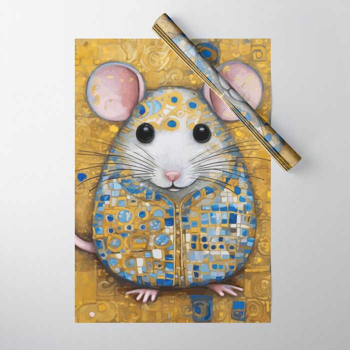 Gustav Klimt Style Mouse with Pink Ears Wrapping Paper Gallery Image 1