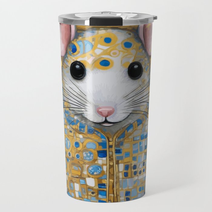 Gustav Klimt Style Mouse with Pink Ears Travel Mug Gallery Image 1