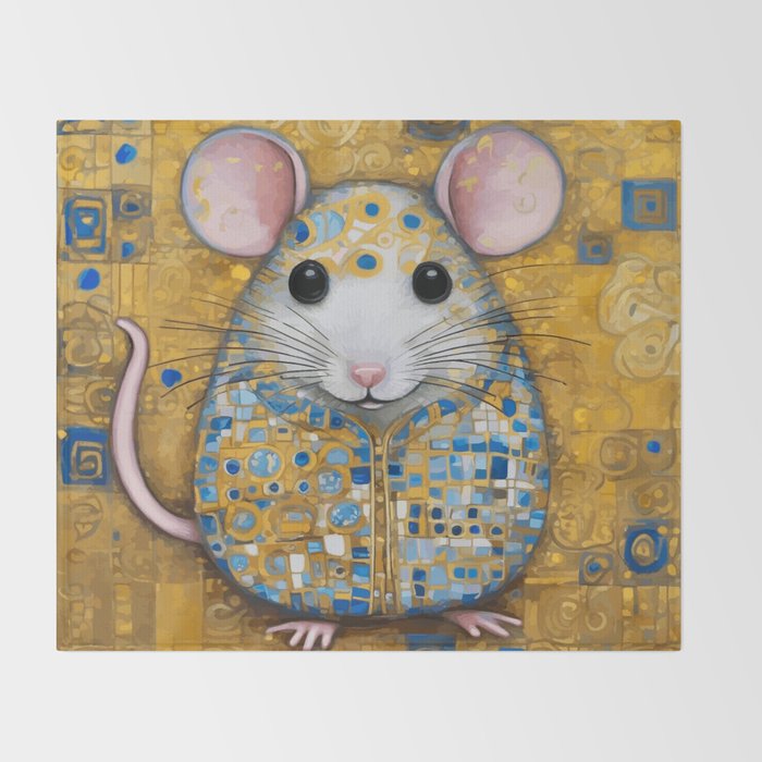 Gustav Klimt Style Mouse with Pink Ears Throw Blanket Gallery Image 2
