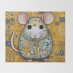 Gustav Klimt Style Mouse with Pink Ears Throw Blanket Gallery Image 2