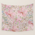 Modern Pastel Pink Watercolor Chic Floral Wall Tapestry Gallery Image 4