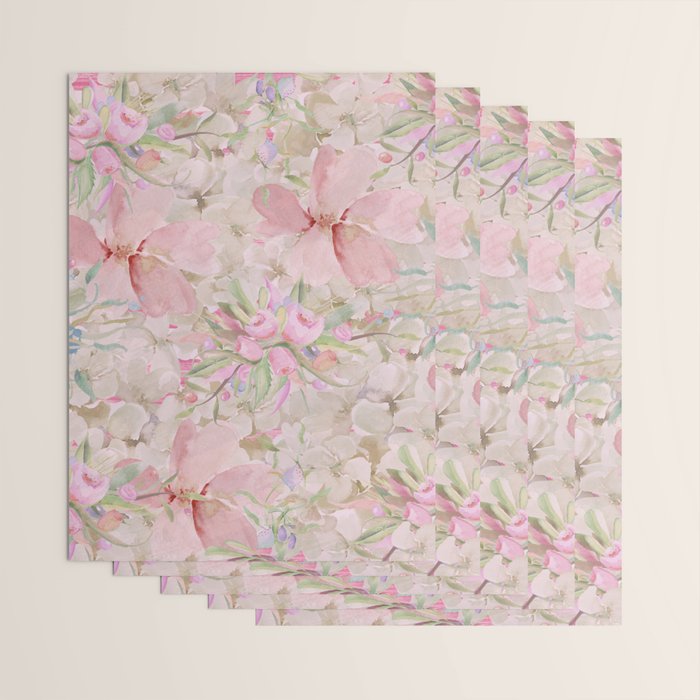 Modern Pastel Pink Watercolor Chic Floral Wrapping Paper Gallery Image 3