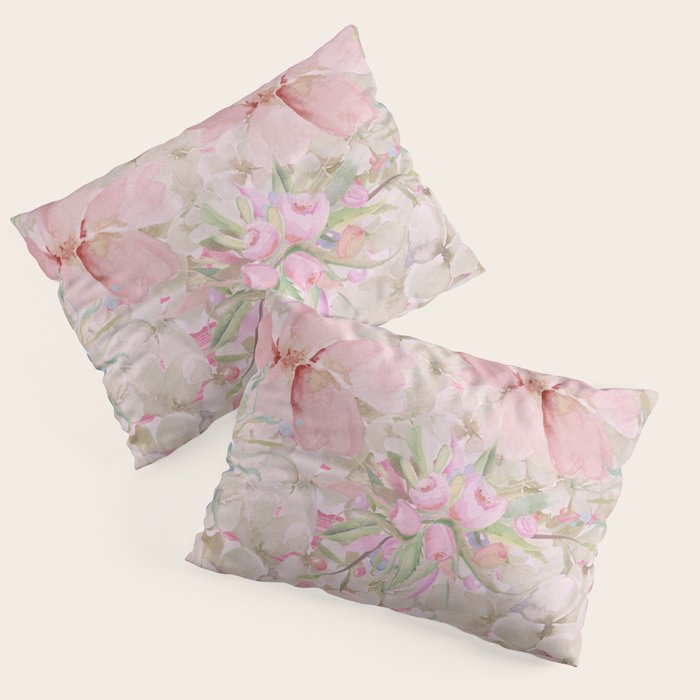 Modern Pastel Pink Watercolor Chic Floral Pillow Sham Gallery Image 1
