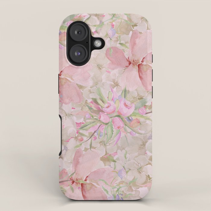 Modern Pastel Pink Watercolor Chic Floral iPhone Case Gallery Image 1