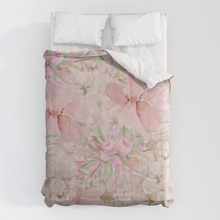 Modern Pastel Pink Watercolor Chic Floral Comforter Gallery Image 6