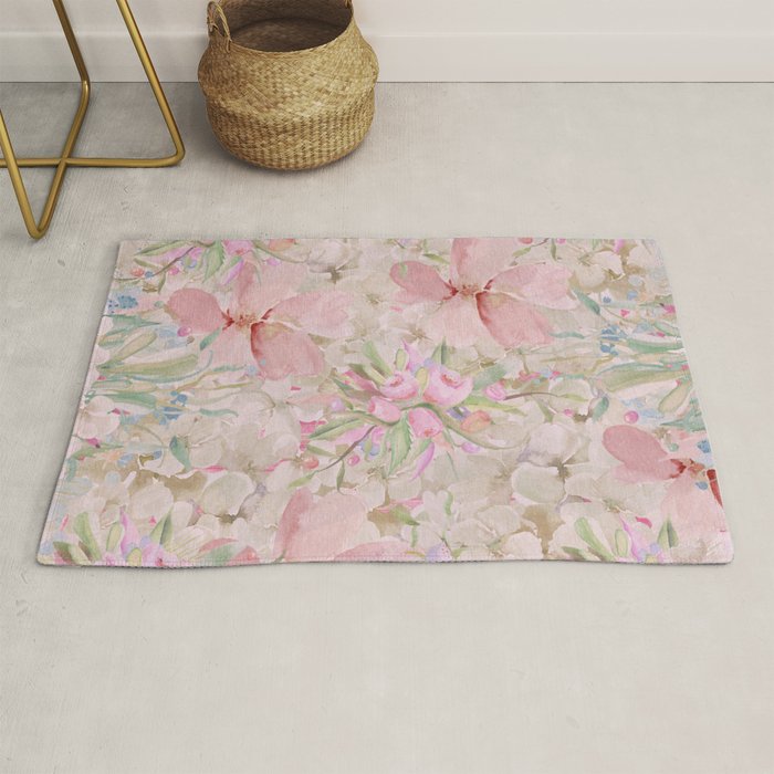 Modern Pastel Pink Watercolor Chic Floral Rug Gallery Image 1