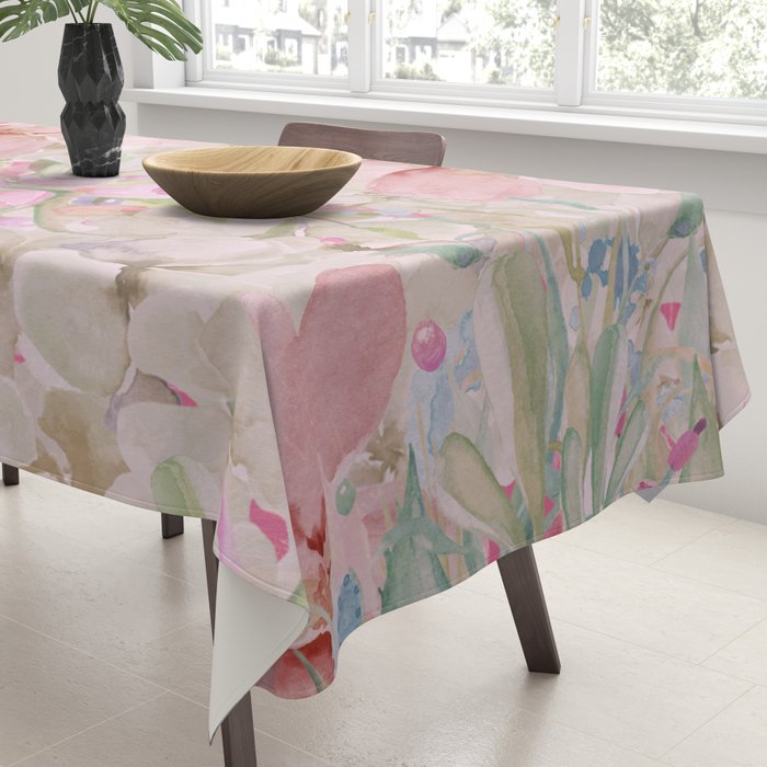 Modern Pastel Pink Watercolor Chic Floral Tablecloth Gallery Image 3