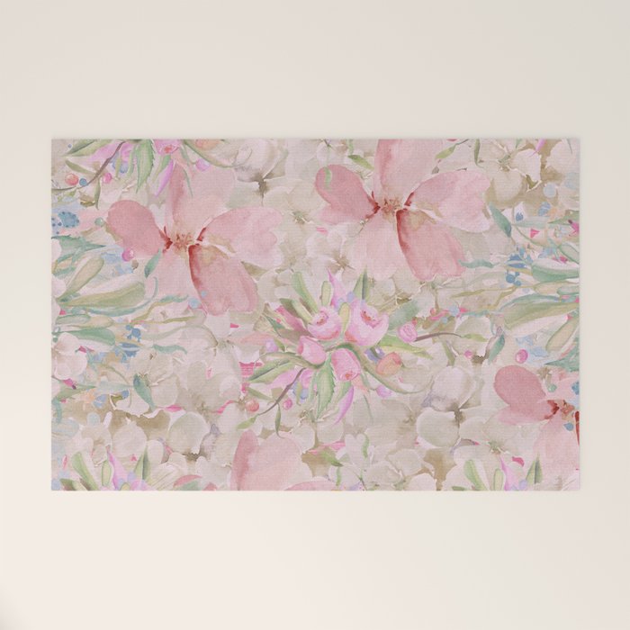 Modern Pastel Pink Watercolor Chic Floral Welcome Mat Gallery Image 1
