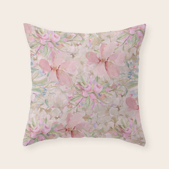 Modern Pastel Pink Watercolor Chic Floral Throw Pillow Gallery Image 1