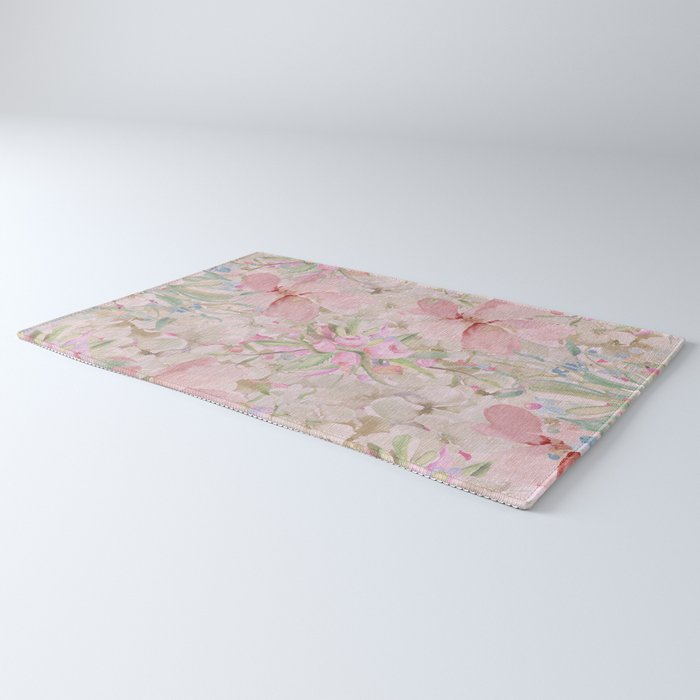 Modern Pastel Pink Watercolor Chic Floral Rug Gallery Image 3
