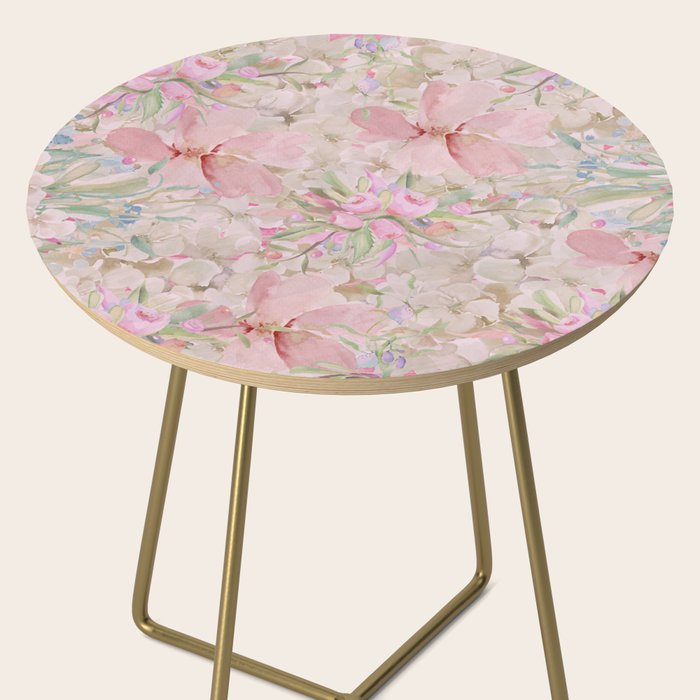 Modern Pastel Pink Watercolor Chic Floral Side Table Gallery Image 2