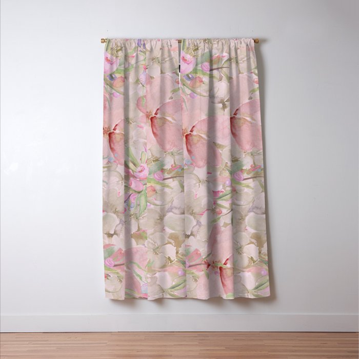 Modern Pastel Pink Watercolor Chic Floral Window Curtain Gallery Image 3